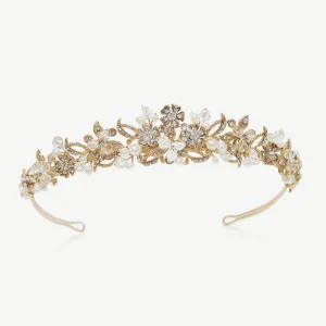 Crystal Gold Floral Bridal Tiara