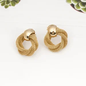 Metallic Twisted Weaving Round Circle Dangle Earrings