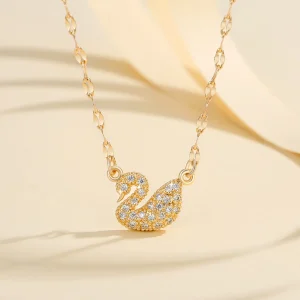 Swan Titanium Gold Necklace - 18K White Gold